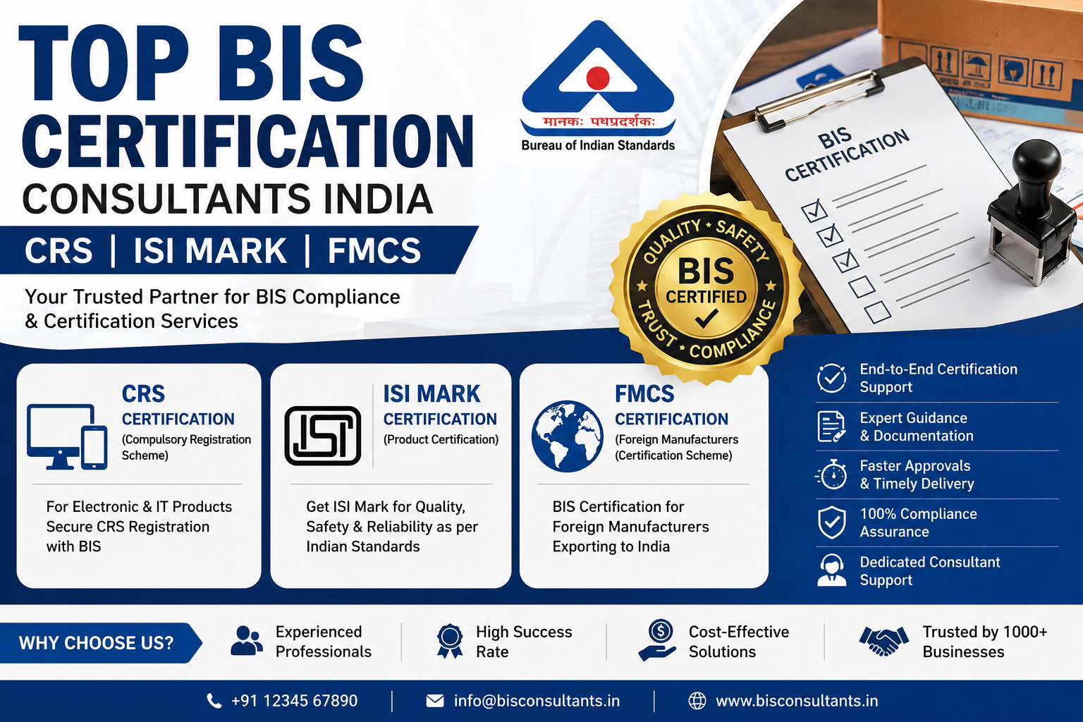 Top BIS Certification Consultants India CRS ISI Mark FMCS